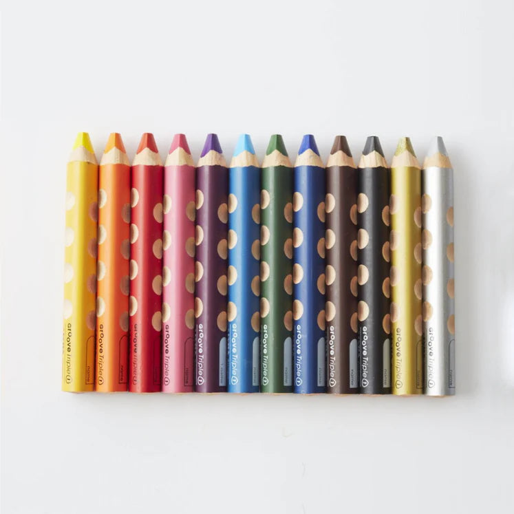 Lyra Groove 3-in-1 coloured pencils with ergonomic grip, ideal for children's drawing and creative play.