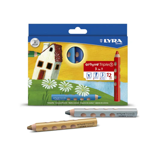Lyra Groove 3-in-1 coloured pencils for children's creative learning, drawing, and art projects.