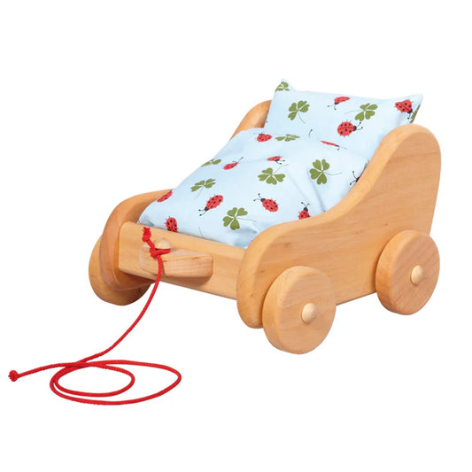 Children's Wooden Tow Around Doll Trolley