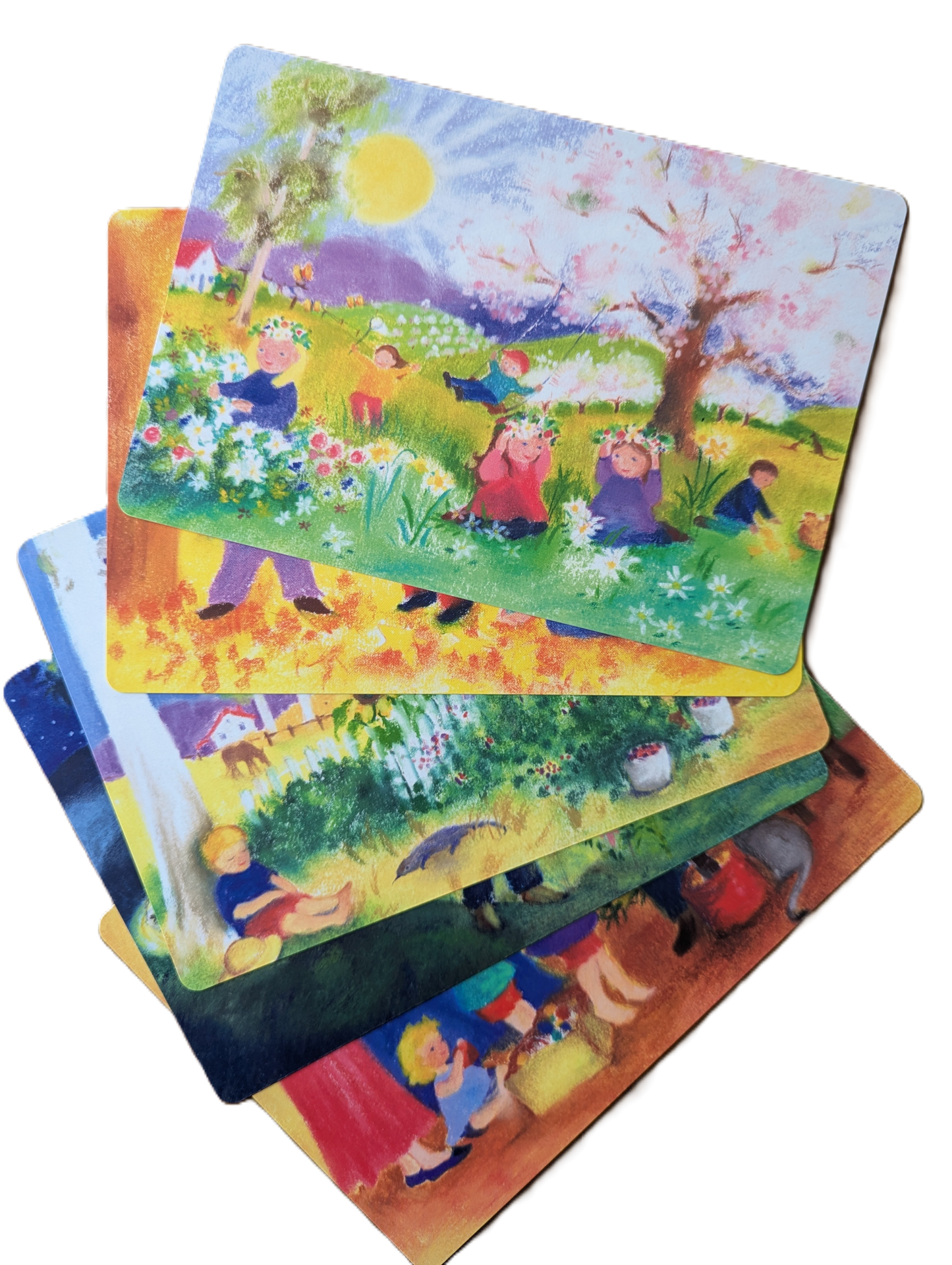 Waldorf and Montessori seasonal cards featuring Australian nature illustrations.