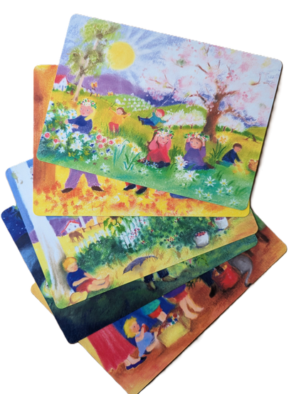 Waldorf and Montessori seasonal cards featuring Australian nature illustrations.
