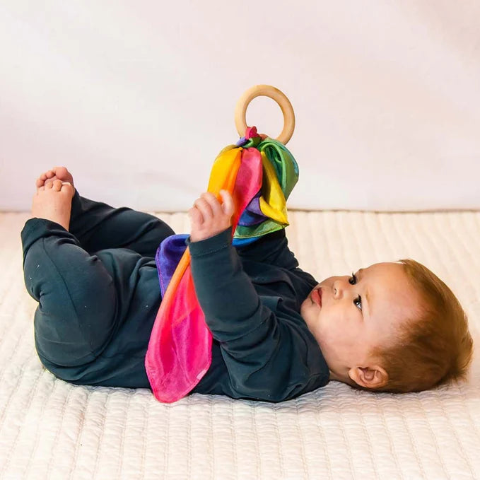 Rainbow Silk and Wood Teether