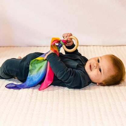 Rainbow Silk and Wood Teether