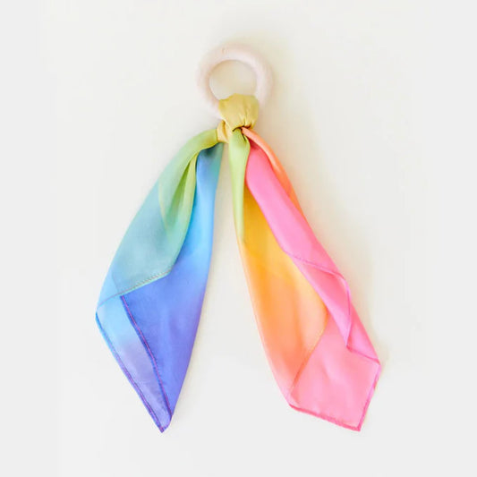 Rainbow Silk and Wood Teether