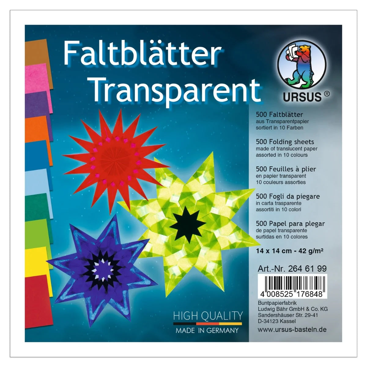 URSUS Translucent Folding Paper - 500 Sheets, 10 Colours